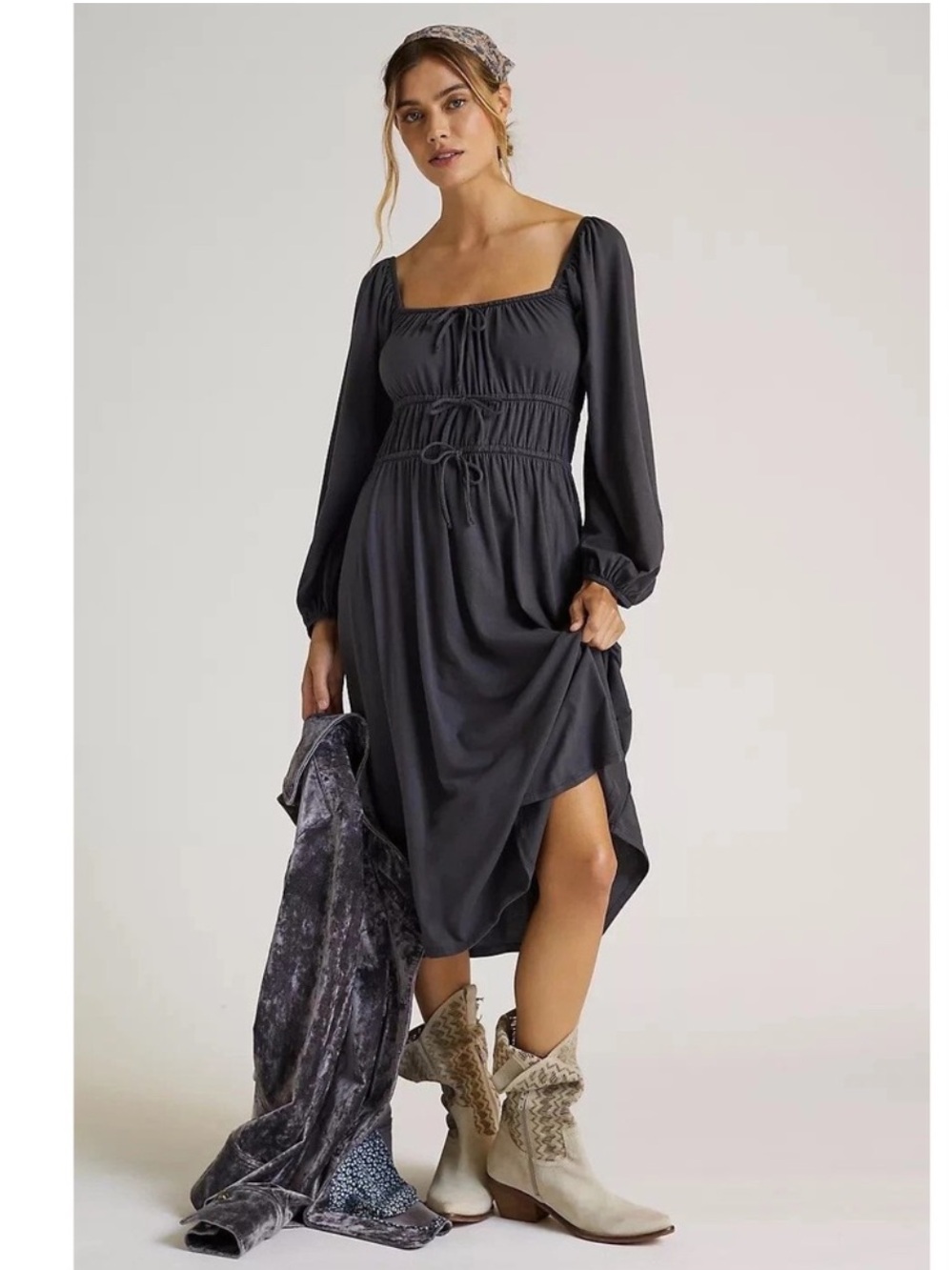 Anthropology South Filly Goods smocked  bodice midi Milkmaid dress sz L NWT